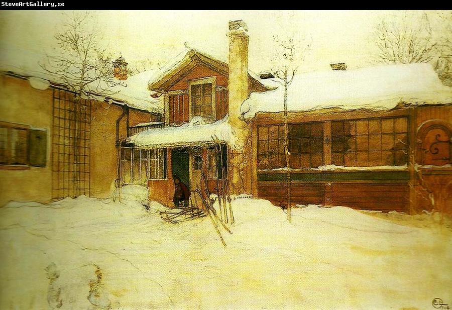 Carl Larsson min stuga pa landet i vinterskrud